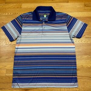 PGA Tour Pro Series Polo Mens XL Blue Orange Striped Athletic‎ Fit Golf Shirt